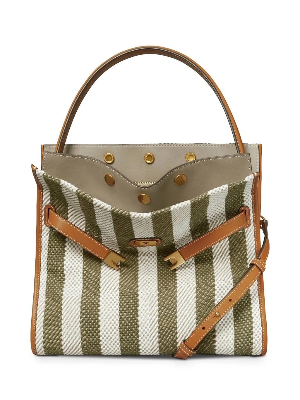 Tory Burch Lee Radziwill Stripe Leather Small Double Bag